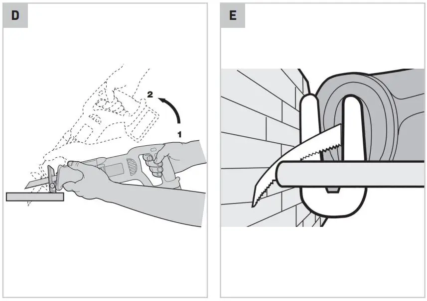 VONROC RS502AC Reciprocating Saw Instruction Manual - Fig D,E