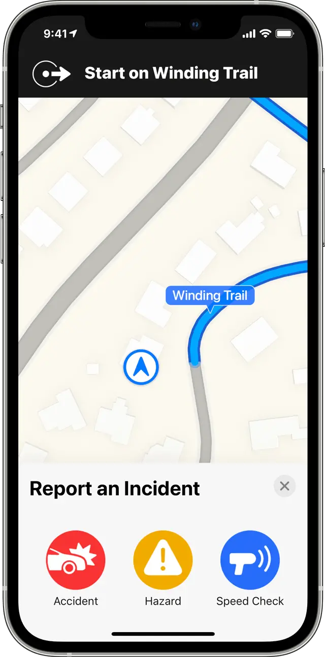 iPhone Maps route directinons Report options