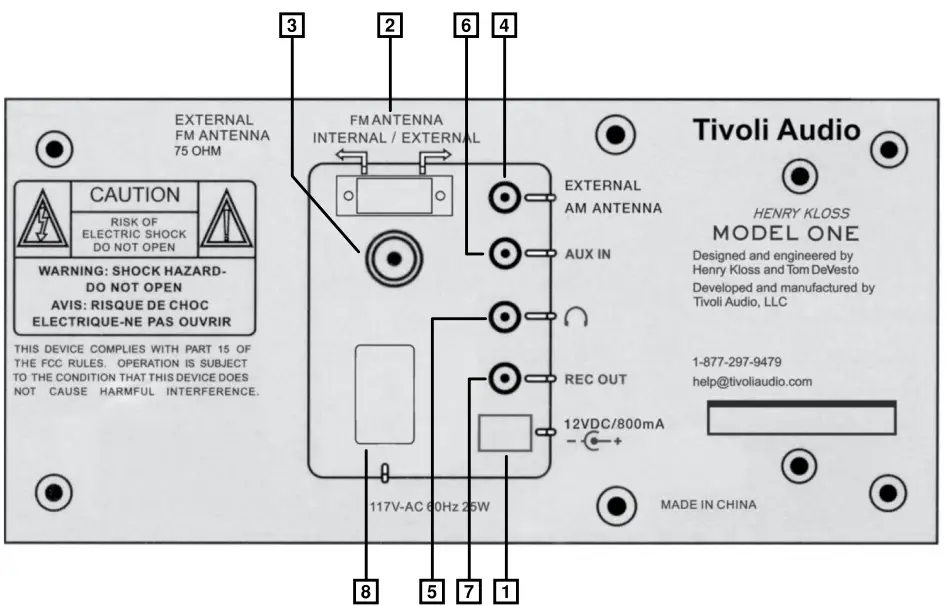 Tivoli Audio 582M1BLK Model One AM FM Analog Mono Table Radio - Rear panel