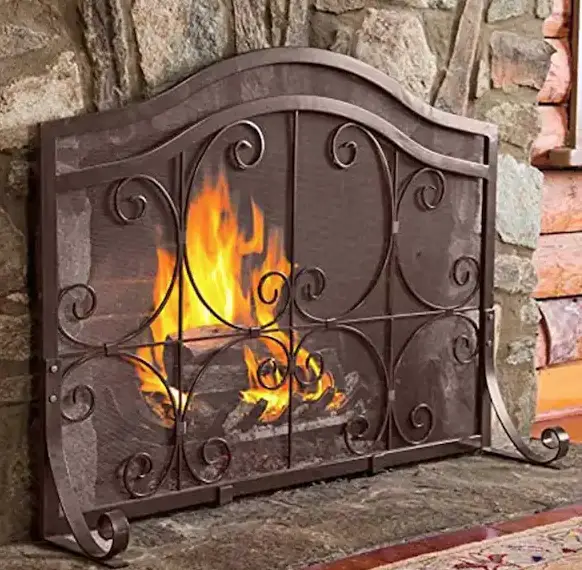 FUFU-GAGA-TDJW-EBKF170010-Solid-Wrought-Iron-Frame-with-Metal-Mesh-Decorative-Scroll-Design-Free-Standing-Spark-Guard-Fireplace-product