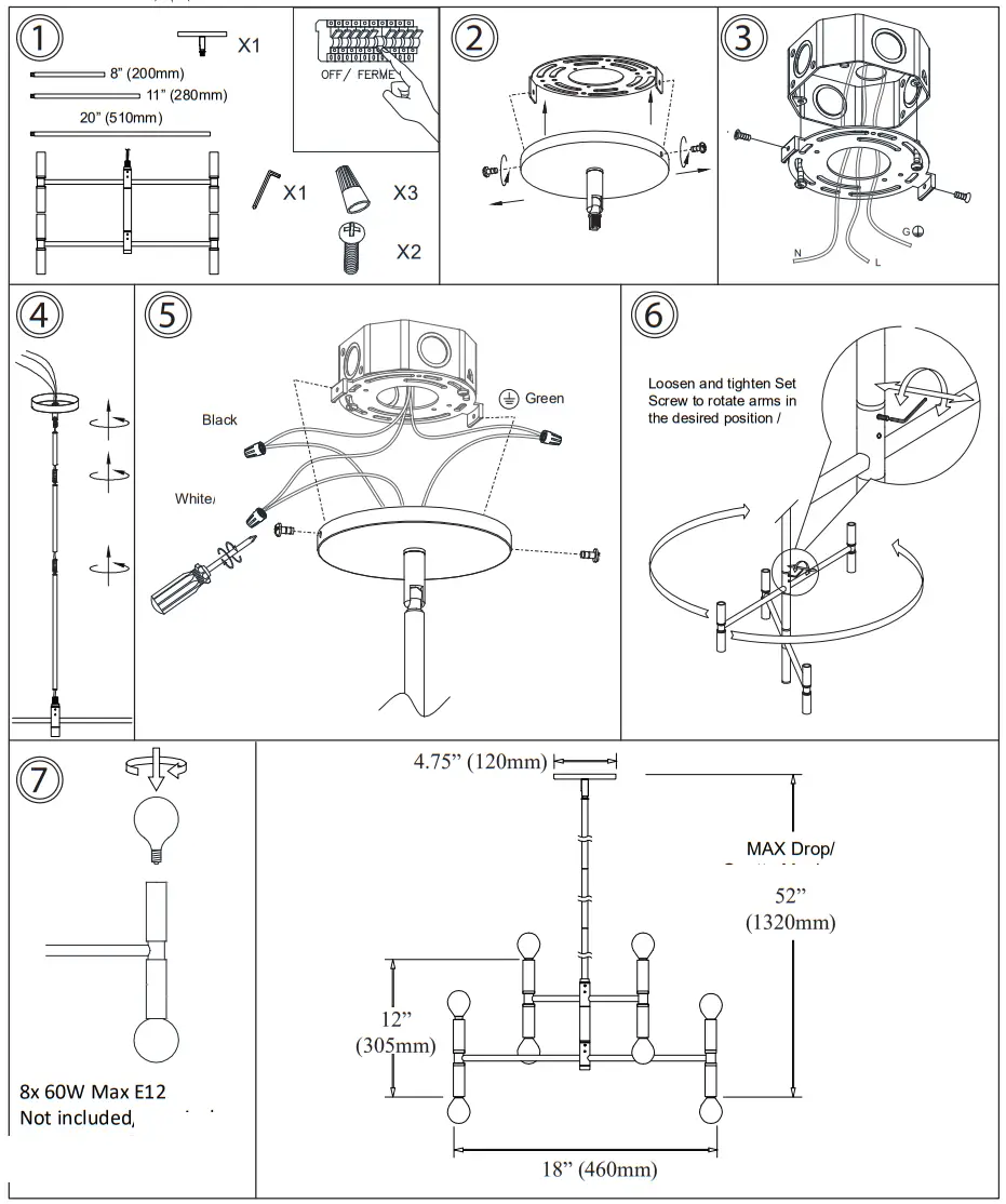 Dainolite AVA-188C Ava 8-Light Black Modern-Contemporary Chandelier