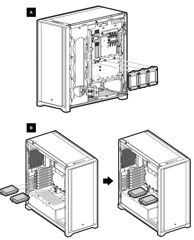 CORSAIR iCUE 5000X RGB User Guide - INSTALLING SSDS