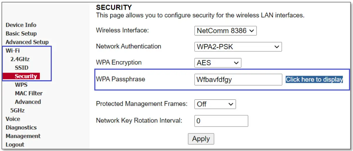 NetComm NF20 Wireless Security - Security