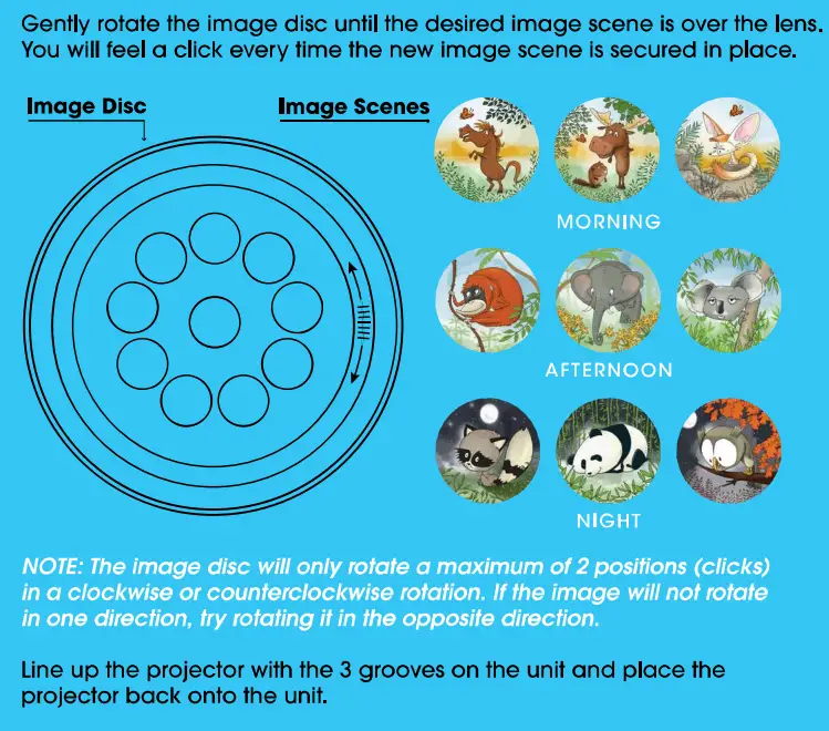 HoMEDiCS MYBS315 SoundSpa Lullaby Sound Machine Instructions - Gently rotate the image disc until the desired image