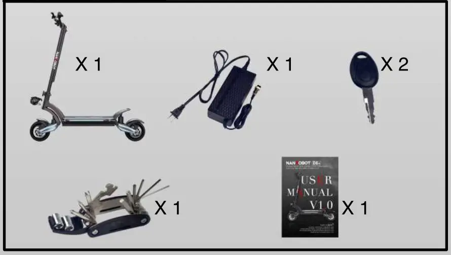NANROBOT Lightning 8 Inch Wide Wheel RoadRunner Scooters - Packing List