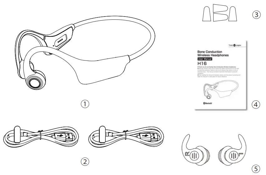 BEARTAIN H16 Bone Conduction Wireless Headphones - Package List