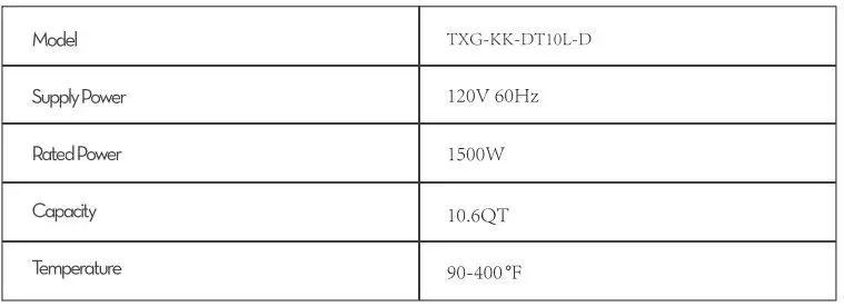 Crownful Air Fryer Oven User Manual - Specifications