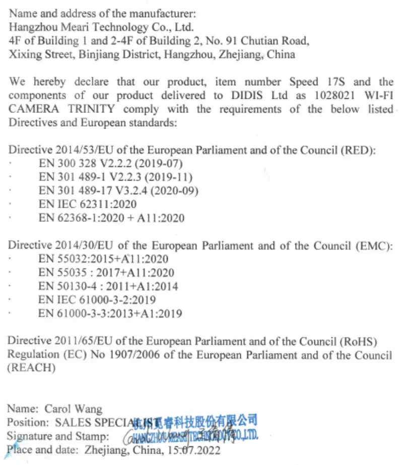 DECLARATION OF CONFIRMITY