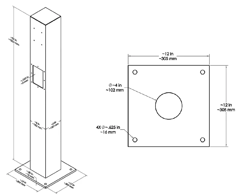 EVOCHARGE 701032 Concealed 6 Inch Pedestal 2