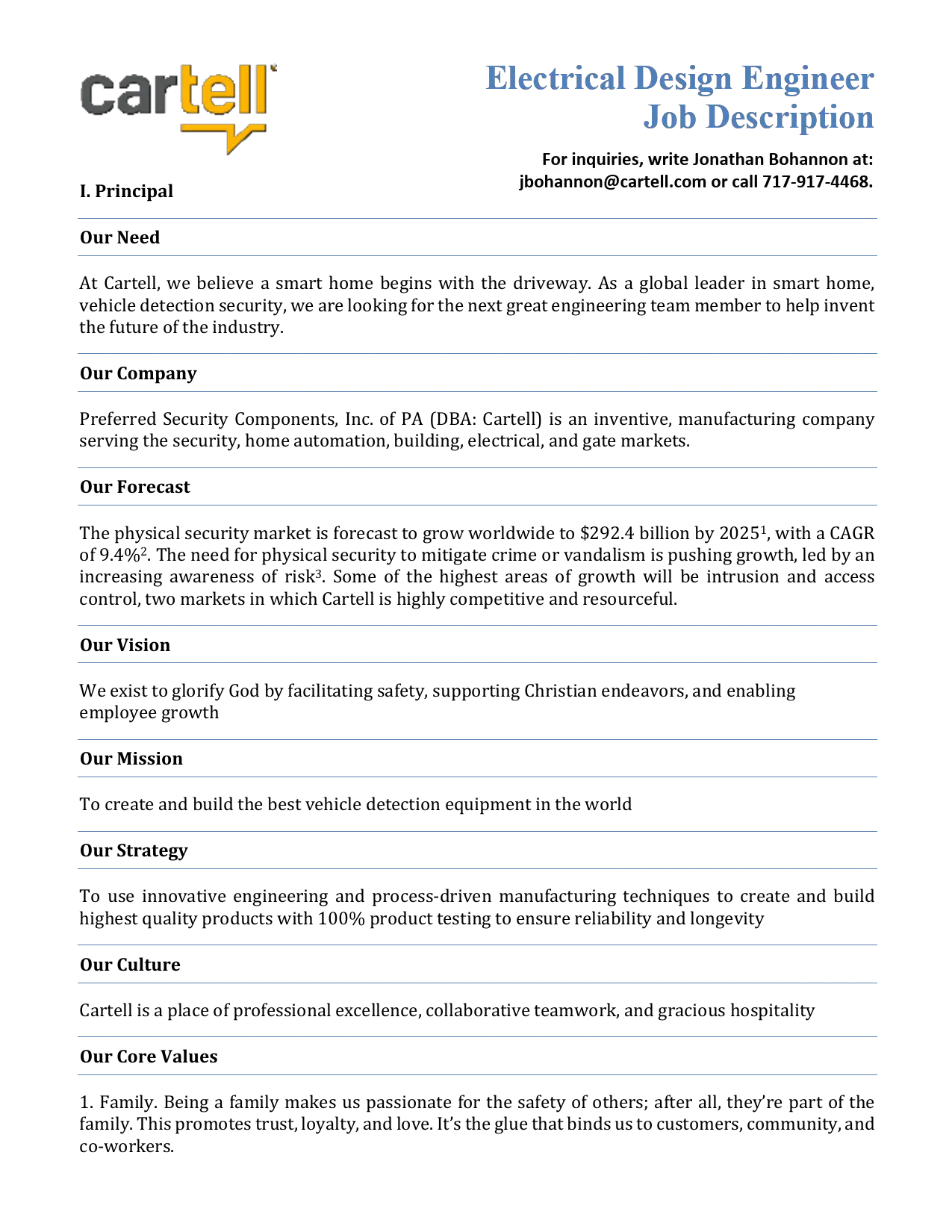 Cartell Electrical Design Engineer Job Description