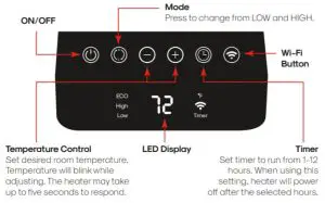 atomi smart AT1635 Smart WiFi Infrared Heater - Control buttons