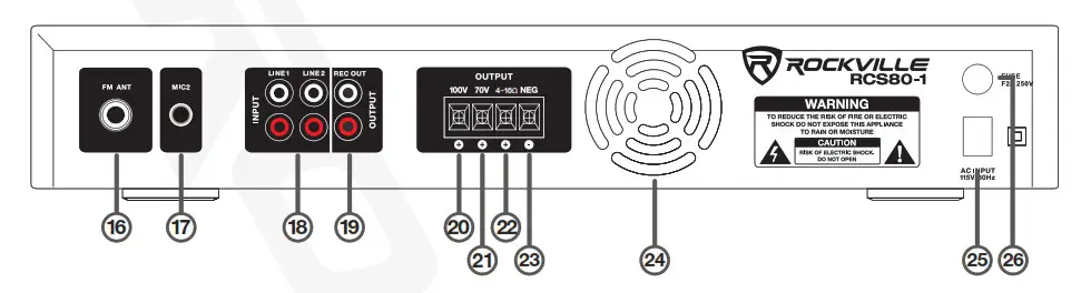 ROCKVILLE 19 Rack-Mountable 60-Watt Commercial 70-Volt Amplifier - Functions 2