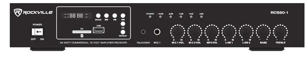 ROCKVILLE 19 Rack-Mountable 60-Watt Commercial 70-Volt Amplifier