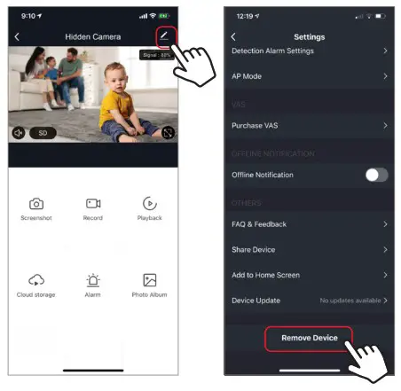 Brookstone BKWIFICAMWL1 WiFi Hidden Security Camera - REMOVE A DEVICE