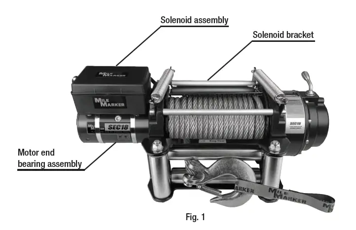 Before mounting fairlead, remove 1 horizontal and 1 vertical roller. They will be re-installed after winch is mounted. 5. Mount the winch to the mounting frame using bolts and nuts (Fig. 2). All eight M12 X 35 bolts must be used for proper installation.