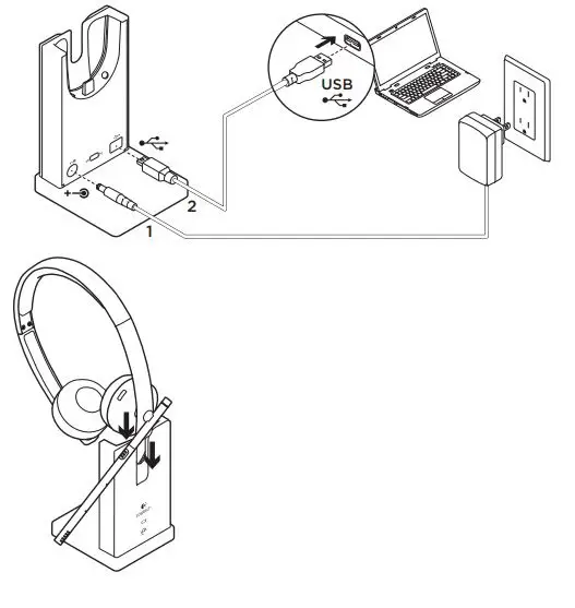 logitech H820e Wireless Headset Mono - Connect the base to power using the Class 2 power source provided.