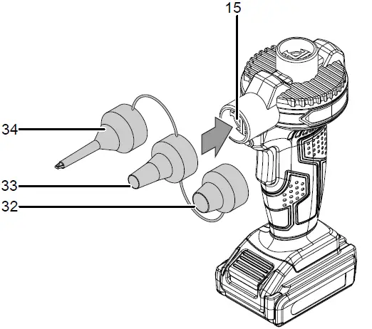 Exchanging the nozzle (cordless air pump)