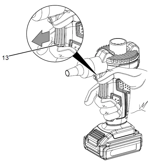 Switching the cordless air pump on and off 02