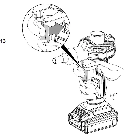 Switching the cordless air pump on and off