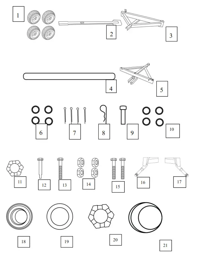 FIELD TUFF 220 LBS Utility Wagon with High Speed Hub-DIAGRAM & PARTS LIST