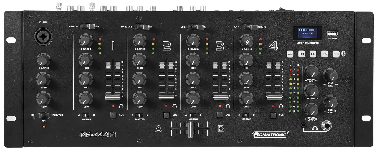 OMNITRONIC PM-444Pi 4 Channel DJ Mixer with Bluetooth