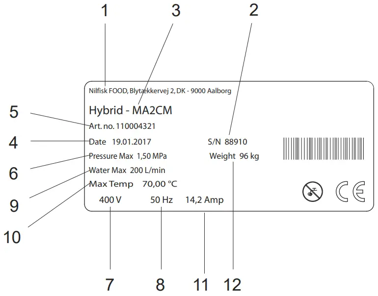 Nilfisk FOOD 110006171J Multi Foamer Inox - Identification plate