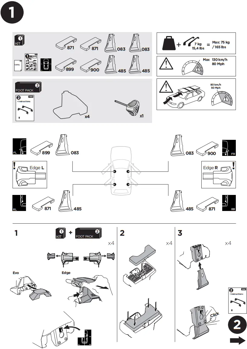 THULE 145293 Roof Evo Clamp Fitting Kit - Parts List