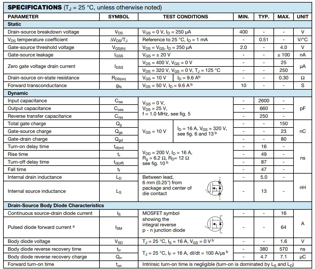 VISHAY IRFP350 Power MOSFET - tabil 4