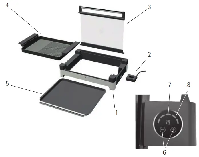 WMF 0415430011 Lono Table Grill Ribbed with Glass Lid - Table grill ribbed