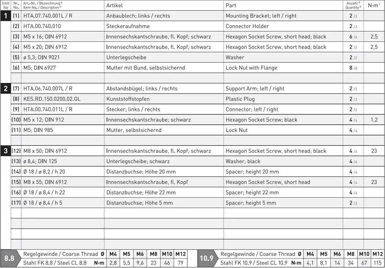 SW-MOTECH BC.HTA.01.740.31201 Saddlebag Set for Honda Instruction Manual - Parts List