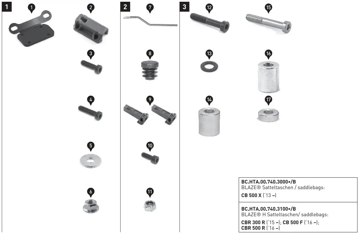 SW-MOTECH BC.HTA.01.740.31201 Saddlebag Set for Honda Instruction Manual - Parts List