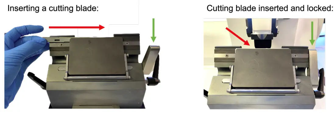 Insert a rotary microtome cutting blade