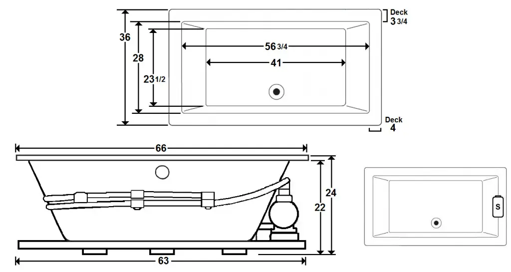 Laurel Mountain FARRELL 1 66 X 36 Inch Skirted Acrylic Whirlpool - daimension