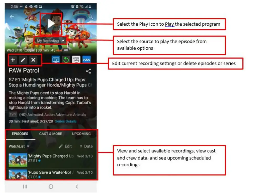CinBell Fioptics Mobile Aapp - In the bottom part of the screen, you can view other episodes in your WatchList