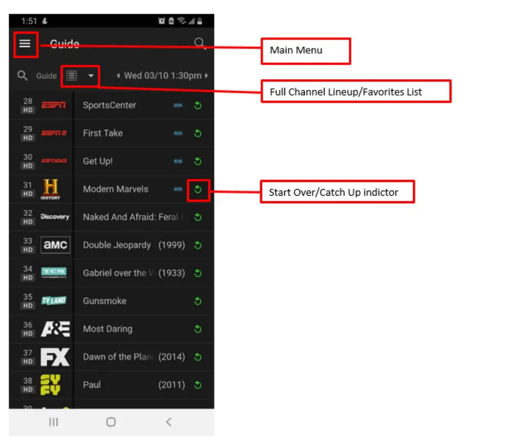 CinBell Fioptics Mobile Aapp - Main Menu (Android Shown)