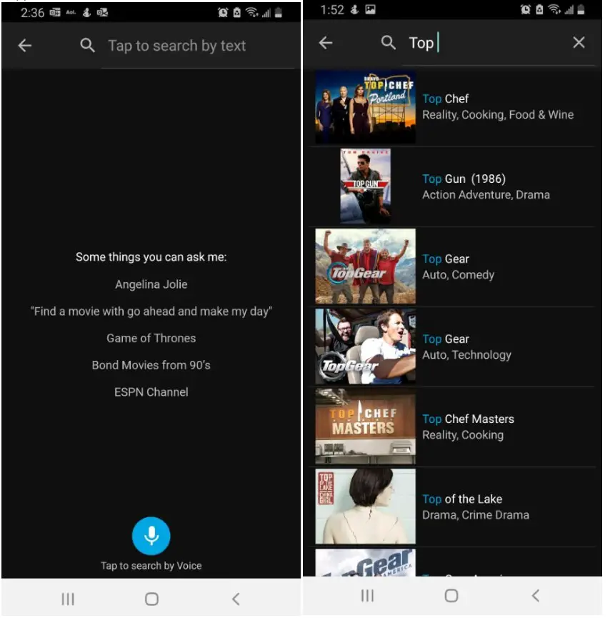 CinBell Fioptics Mobile Aapp - Search