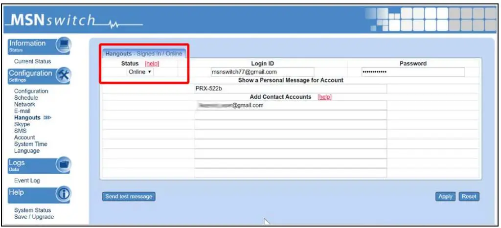 proxicast Controlling the MSNSwitch User Guide - Send Test Message
