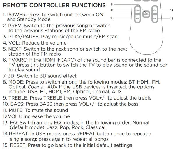 Remote control functions