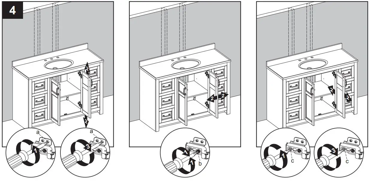 Style SELECTIONS 1678VA-49-311-934 48.875-In Vanity with Top Instruction Manual - If you need to adjust the doors, do so in the following manner