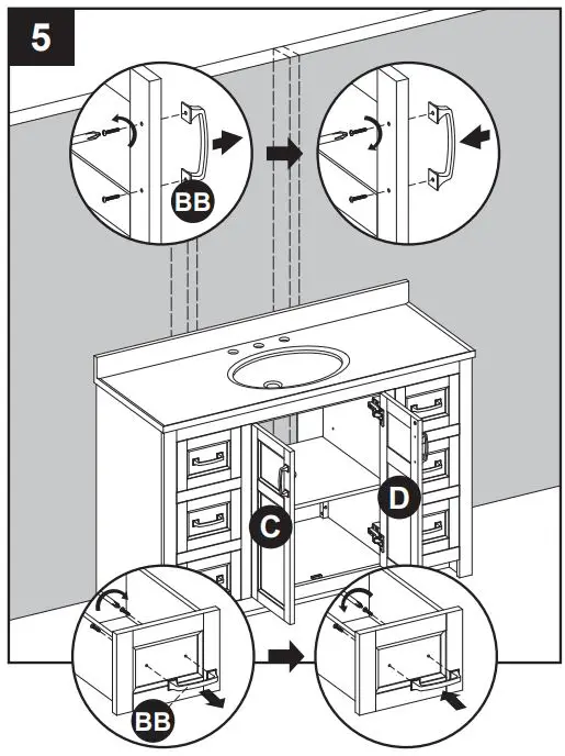 Style SELECTIONS 1678VA-49-311-934 48.875-In Vanity with Top Instruction Manual - One set of handles (BB) are packaged separately in the box