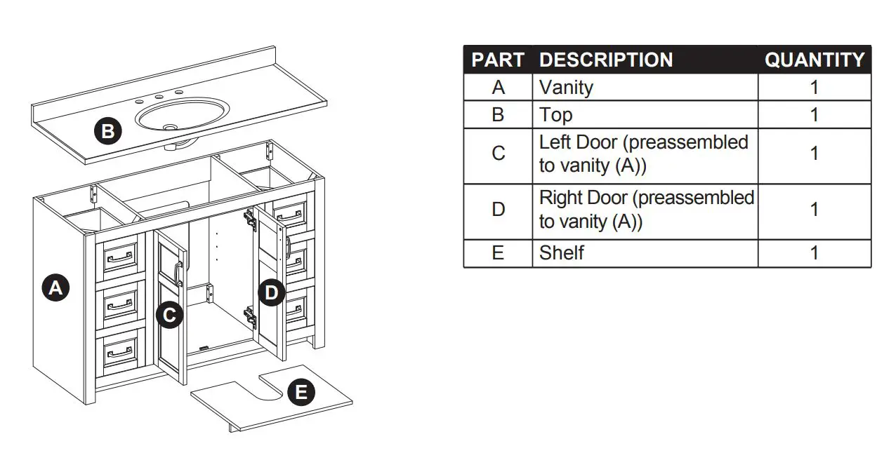 Style SELECTIONS 1678VA-49-311-934 48.875-In Vanity with Top Instruction Manual - PACKAGE CONTENTS