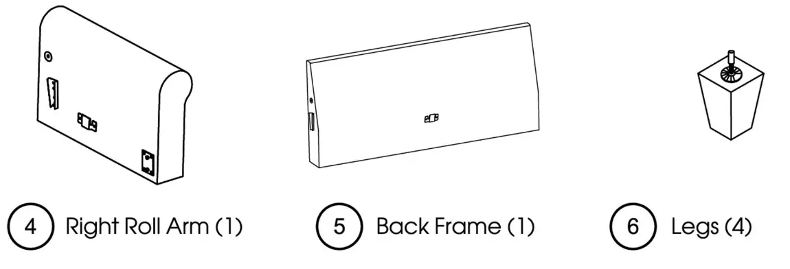 Serta 73 Square Roll Arm Sofa - parts list 1