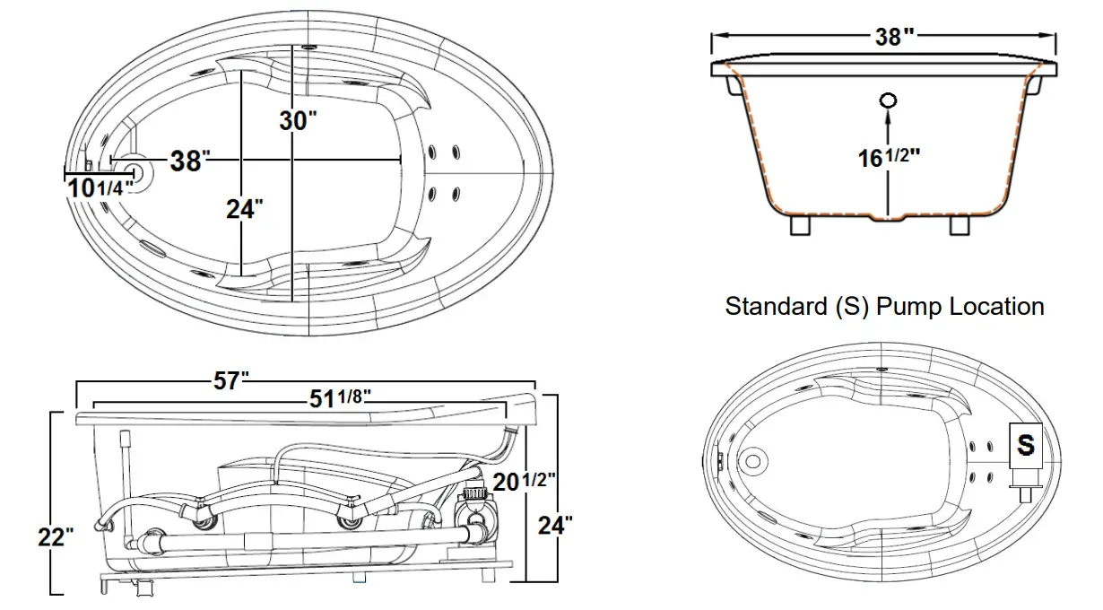 Laurel Mountain Ivy 57 X 38 Inch Drop In Acrylic Whirlpool - Figure 1