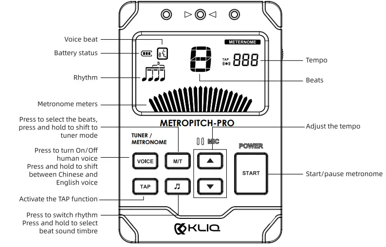 KLIQ METROPITCH-PRO Rechargeable Digital Tuner and Metronome - 8