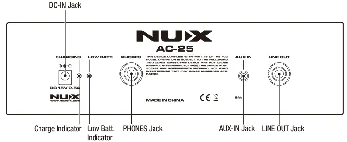NUX Portable Battery-Operated Acoustic Amp AC-25 - CONTROL panels1