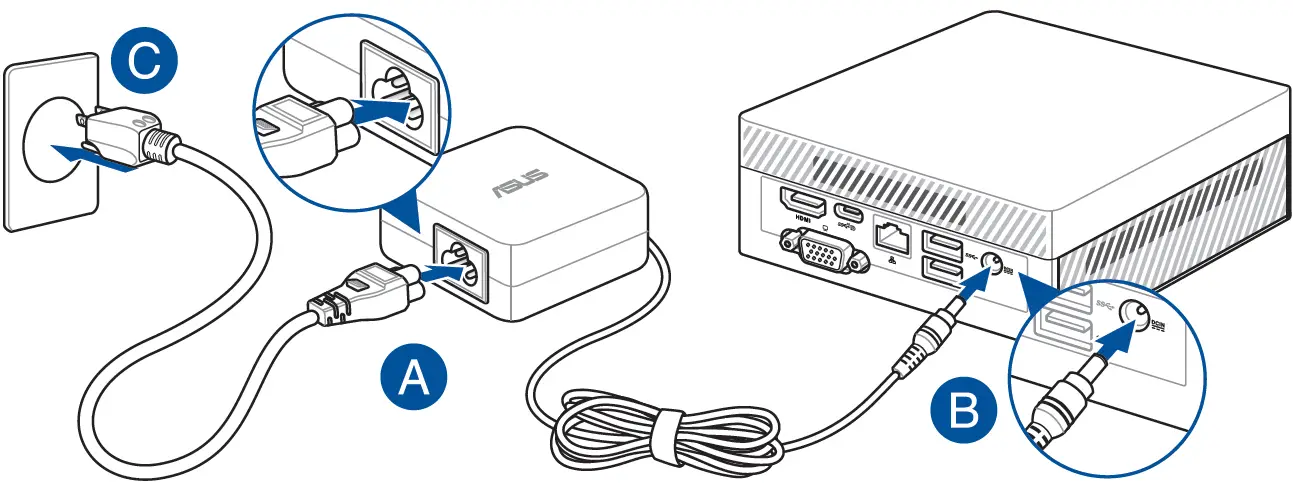 Connect the power adapter and cord