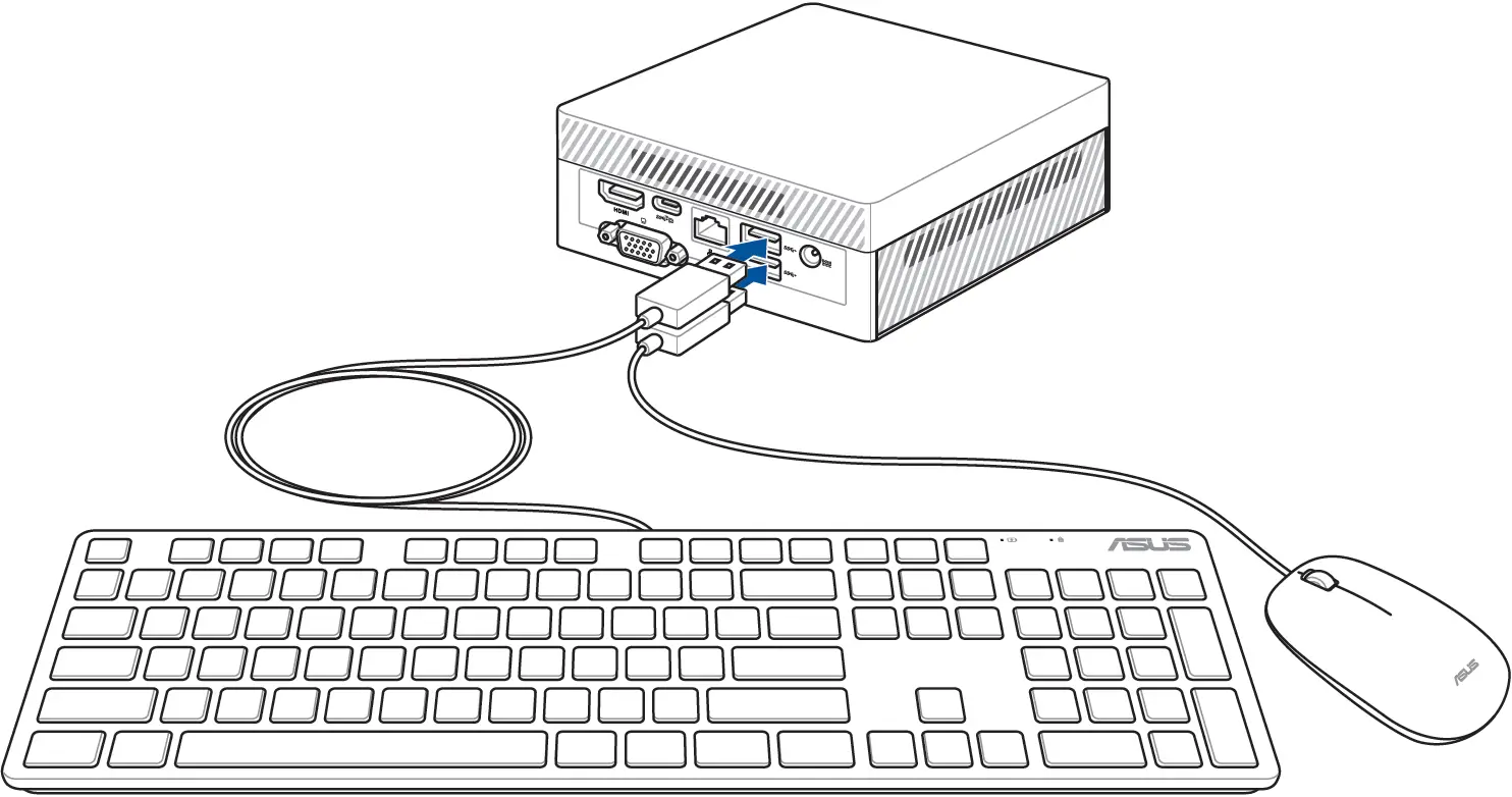 Connect the wired or wireless keyboard and mouse