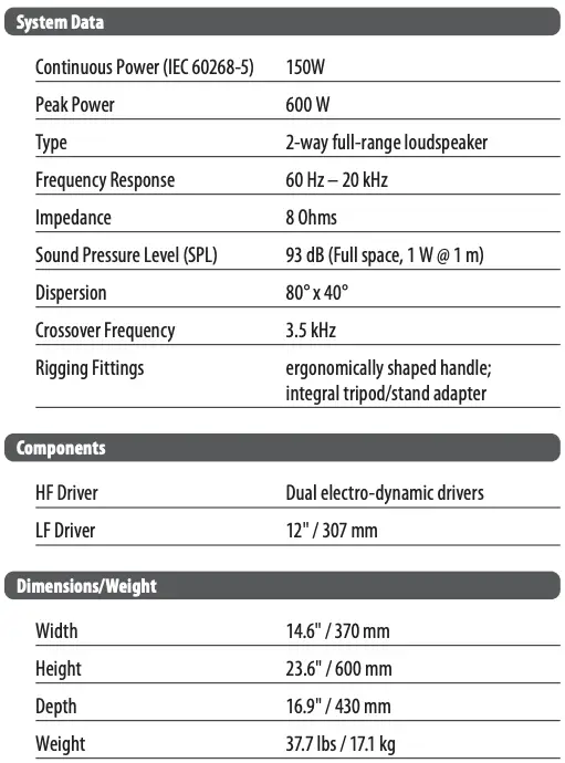 VS1220 Specifications