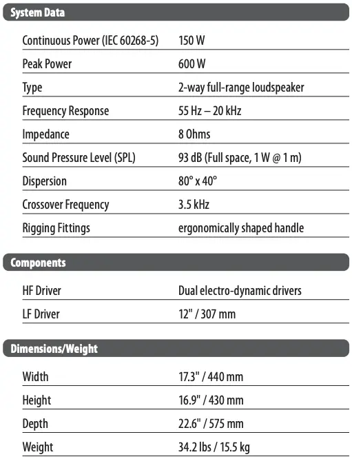 VS1220F Specifications