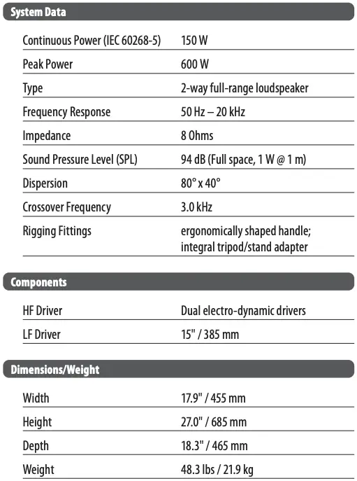 VS1520 Specifications